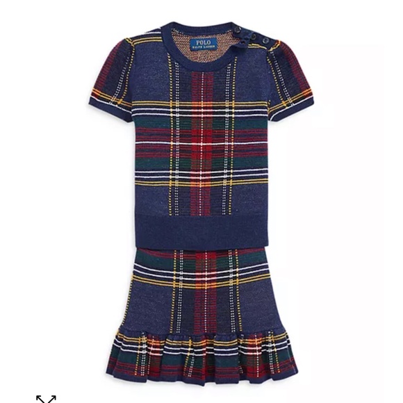 Ralph Lauren Little Girls Wool Blend Sweater And Skirt Set Plaid NWT Size 5